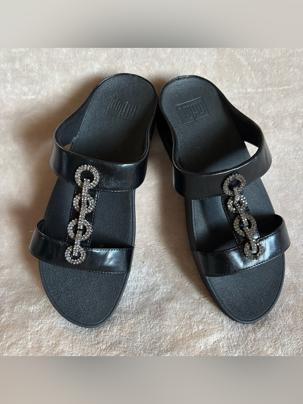 Fitflop Black Chain-Embellished Slide Sandals Women’s 10